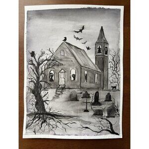 Halloween Original Watercolor Painting 9x12